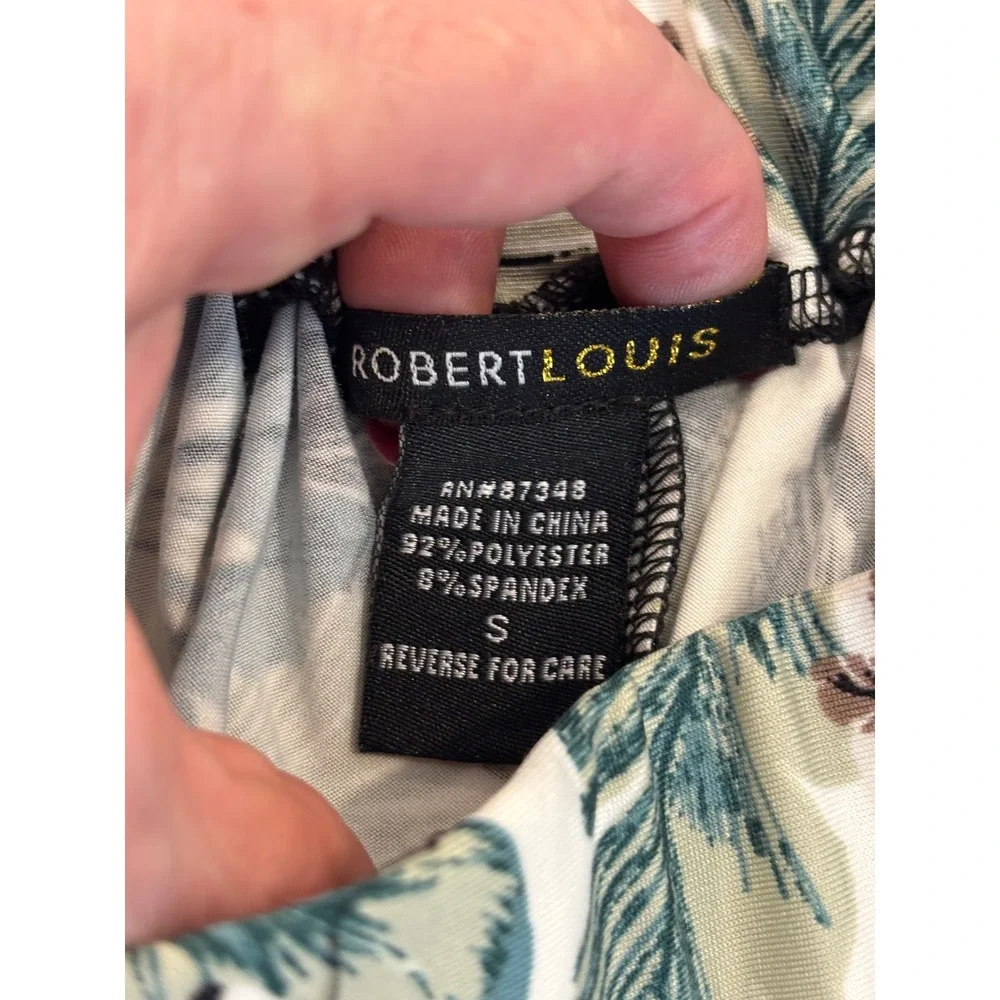 Robert Louis Tropical Leaf Print Shorts Green Teal Button Detail Small
